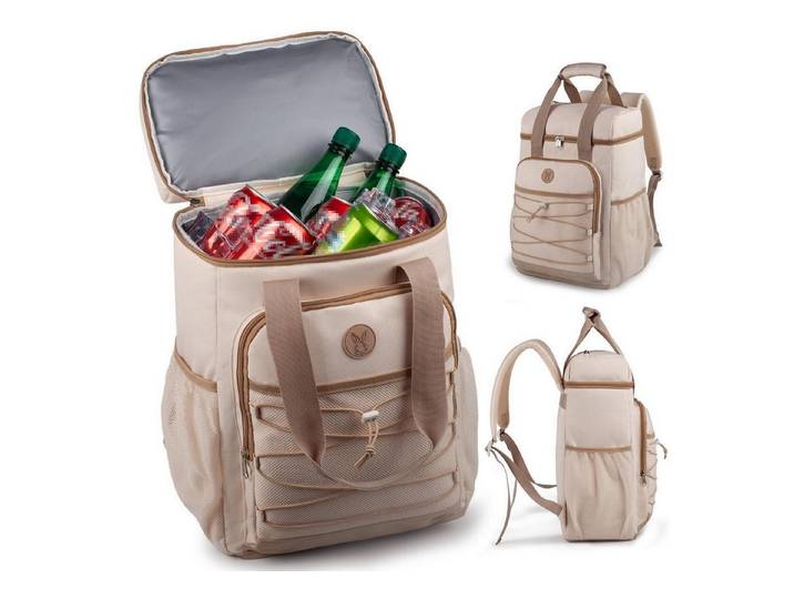 LuxusKollektion Kühltasche Kühlrucksack isoliert auslaufsicher Großvolumen Tragegriff Beige