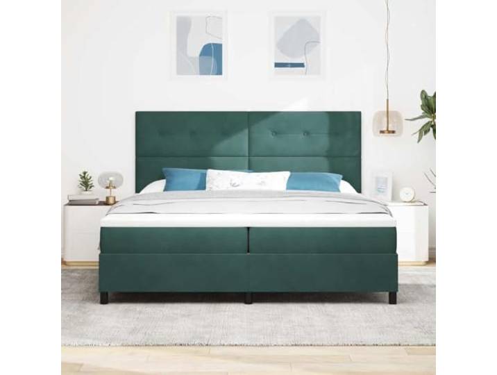 KTHLBRH Doppelbett 200 x 200 cm dunkelgrün Samt Kopfteil verstellbar in 2 Höhen, massives Kiefernholz, Taschenfedern, Unterstützung 280 kg