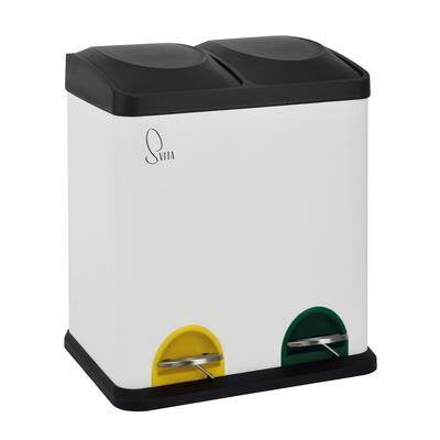 SVITA TC2X15 Mülleimer 30L 2x15 Treteimer Papierkorb Mülltrennung Stahl Weiß