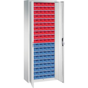 CP-Möbel Magazinschrank Serie 13, grau, 70 x 198 x 30cm, 16 Böden mit 114 Sichtlagerkästen, 114 Stück