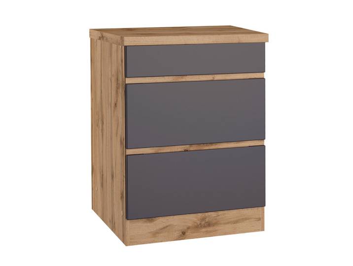 Küchenunterschrank, Grau, 60x86x60 cm, Holzwerkstoff, 3 Schubladen, Held-Möbel