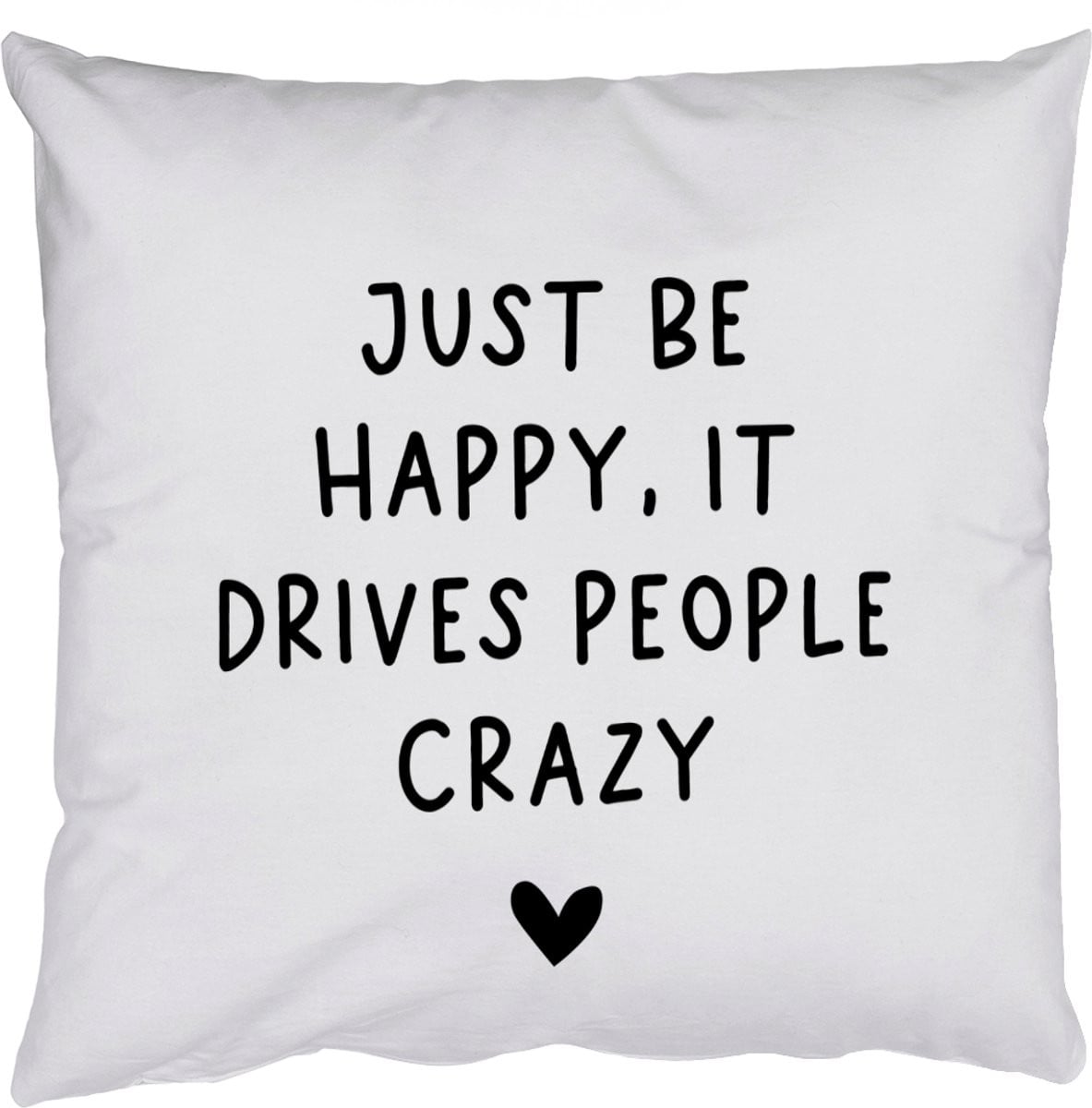 Sierkussen met Engelse quote Just be happy op witte achtergrond, 40 x 40 cm