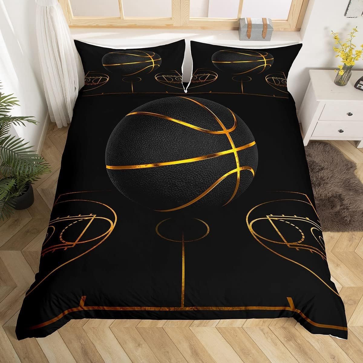 Dekbedovertrek Set met 3D Basketbal Print - Zwart - 160x200 cm