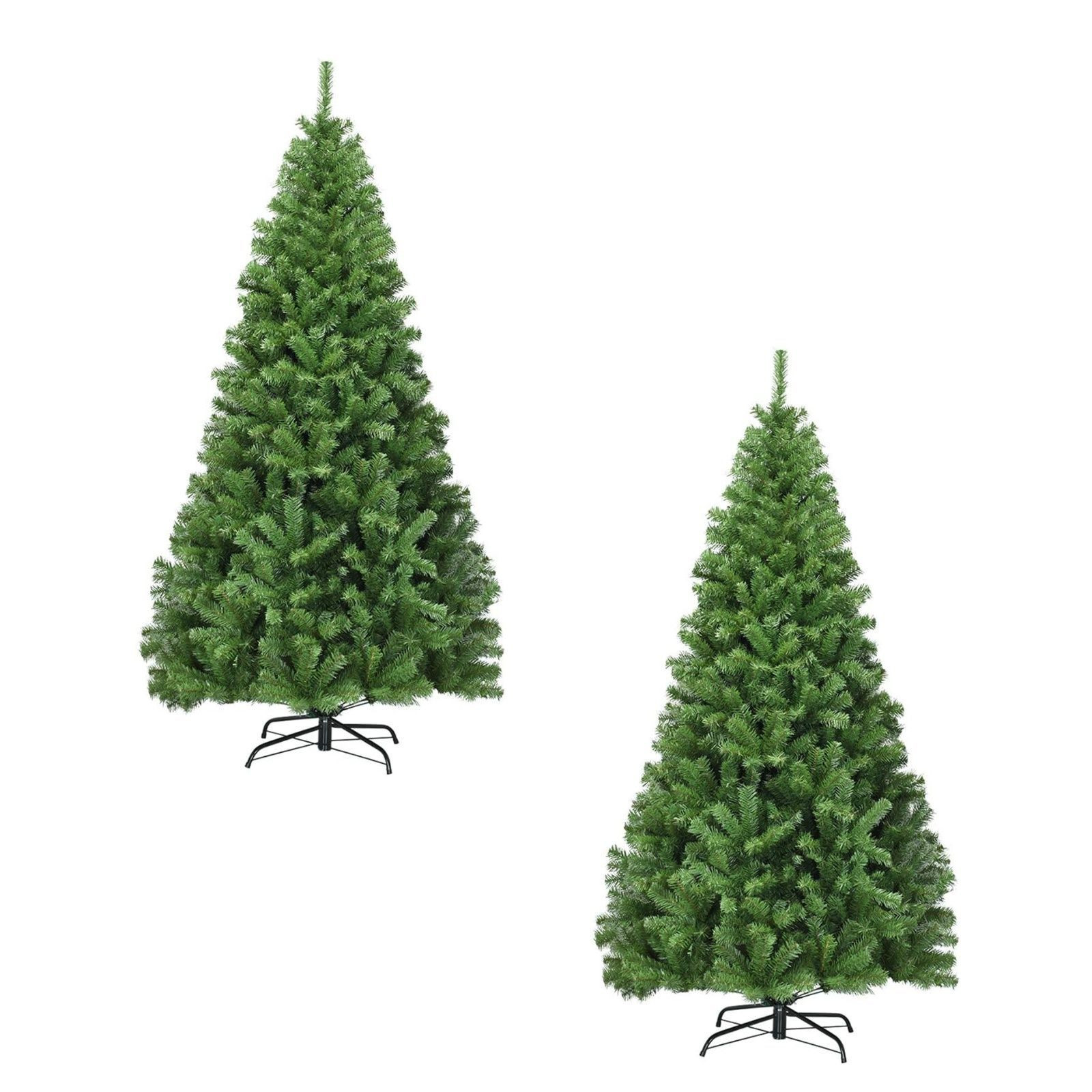 Set van 2 Costway Kunstkerstbomen van 225 cm, Groen, PVC