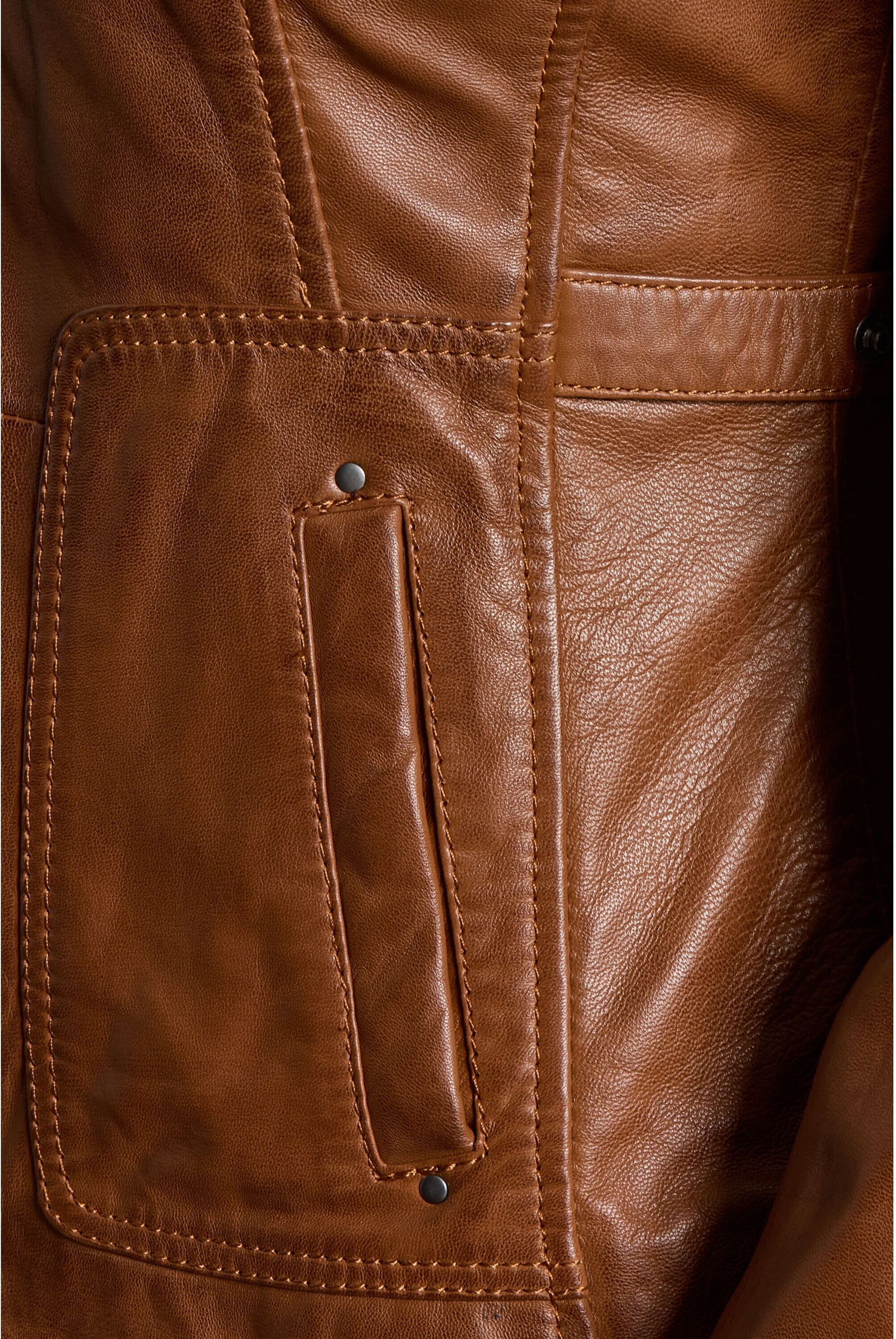 Lederjacke BUGATTI "bugatti Lederjacke", Damen, Gr. 46, braun (cognac), Obermaterial: 100% Lammleder LEL., uni, regular fit, Jacken Lederjacke, sportives Design