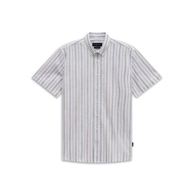 Kurzarmhemd BUGATTI "Button-Down-Kragen", Herren, Gr. M, Normalgrößen, weiß (220, hellgrau), Piqué, 100% Baumwolle, normal, Hemden, modernes Streifen-Design