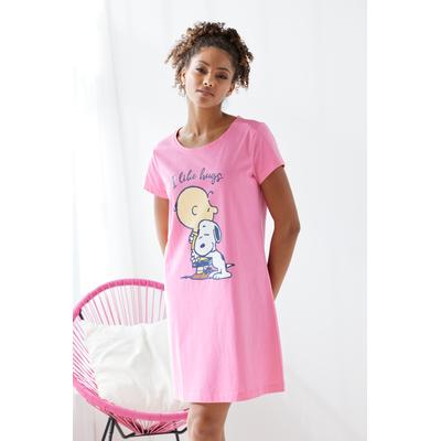 Nachthemd PEANUTS, Damen, Gr. 36/38, N-Gr, pink (pink bedruckt), Single Jersey, Obermaterial: 100% Baumwolle, bedruckt, unifarben, kurz, Rundhals, eingesetzt, Kleider Nachthemd, mit Peanuts Druck