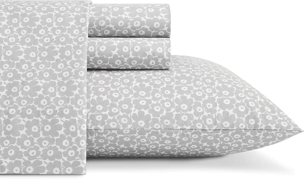 Maatwerk Laken Set Queen Size - 100% Katoen Perkal - Grijs Bloemend