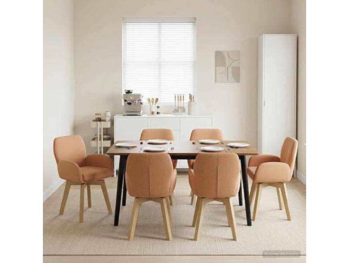 RJPLMFV Esszimmerstühle, drehbar, 6 Stück, Beige Rahmen aus Metall, geneigte Rückenlehne, flache Armlehnen, 360 ° drehbar, einfache Reinigung