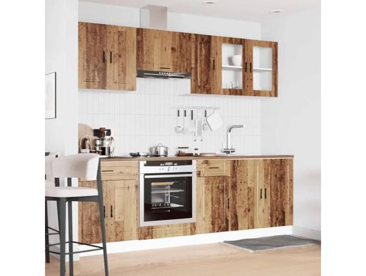 KTHLBRH Kalmar Küchenmöbel-Set, 8-teilig, antikes Holz Mehrschichtholz und Glas, verstellbare Füße, glatte Oberfläche, einfache Reinigung