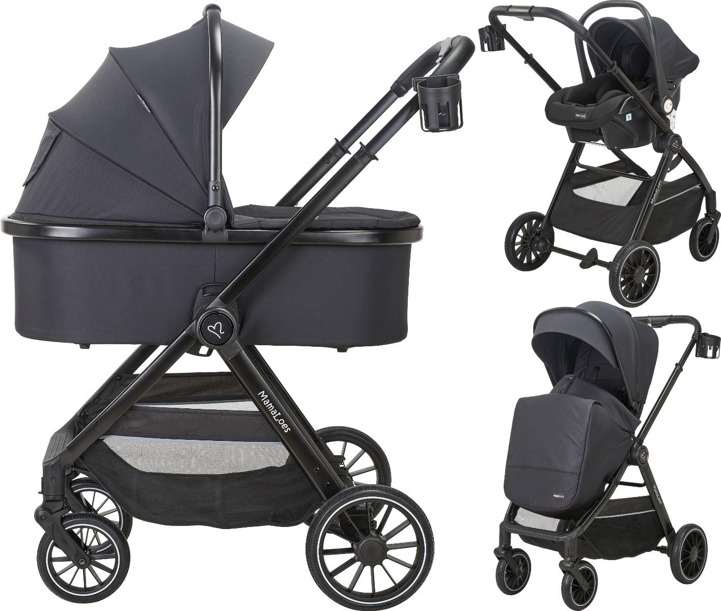 MamaLoes Bodi Schwarz 3-in-1 Kinderwagen inkl. Autositz