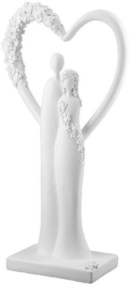 Gilde Sculptuur Bloemen Hart Liefdespaar Wit - Polyresin Beeld voor Bruiloft of Jubileum