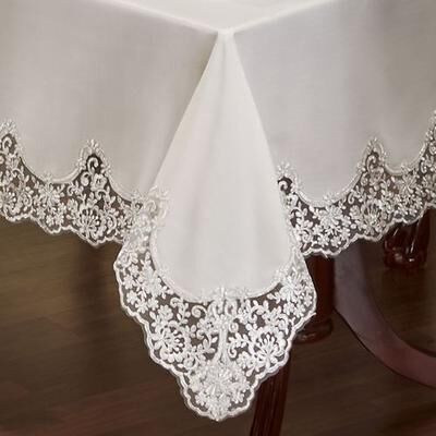 Touch of Class Evangelina Oblong Tablecloth Ivory, 70 x 84, Ivory