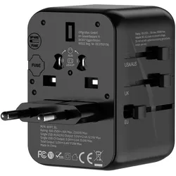 Offgridtec Reiseadapter Universal Weltweit Schuko 3x USB-A und 1x USB-C Schwarz