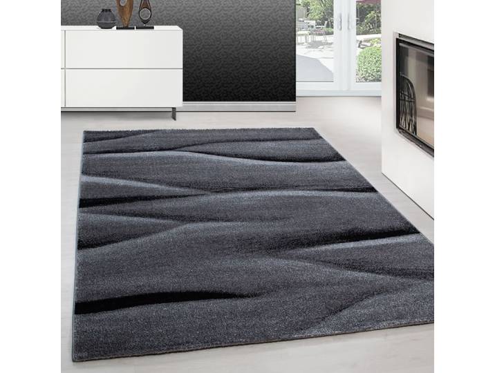 Teppium Tapis de salon conception de vagues abstraites Noir Tapis 80x250 cm à poils courts tapis doux