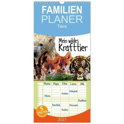 Familienplaner 2027 - Mein wildes Krafttier voller Achtsamkeit mit 5 Spalten (Wandkalender, 21 x 45 cm) CALVENDO