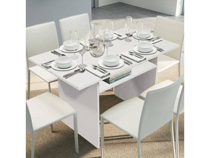 Dmora - Ausziehbare Konsole Lavanda, Esstisch mit Klappöffnung, ausziehbare Mehrzweckkonsole, 100 % Made in Italy, 120 x 70 x 75 cm, Weiß,