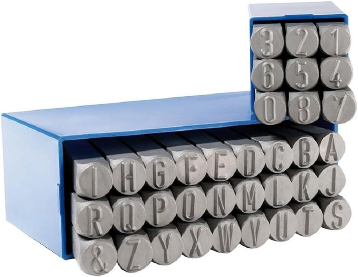 Metaalstempels met slagcijfers en letters DIN 1451 voor het markeren van werkstukken, 7 mm letterhoogte, Zilver