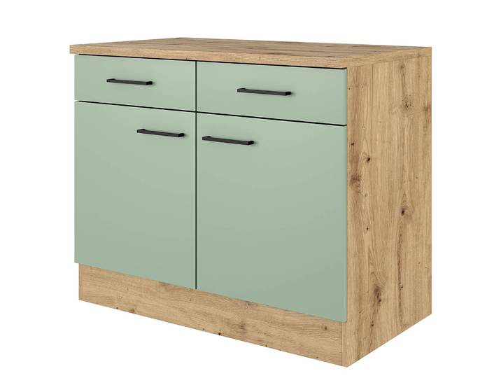 Unterschrank 100cm Grün/Grün/Eiche