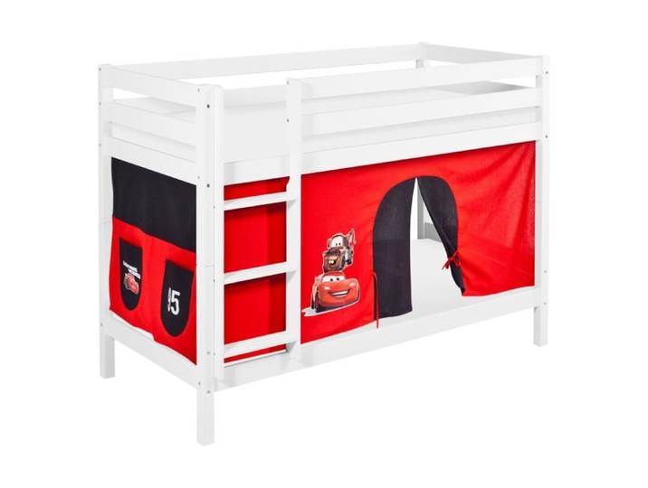 Lits superposés JELLE 90 x 190 cm Disney Cars - avec rideaux et deux sommiers à lattes - LILOKIDS - blanc laqué - Disney accessoires