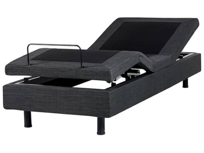 Beliani Polsterbett ohne Kopfteil verstellbar dunkelgrau 80x200cm mit Fernbedienung Duke