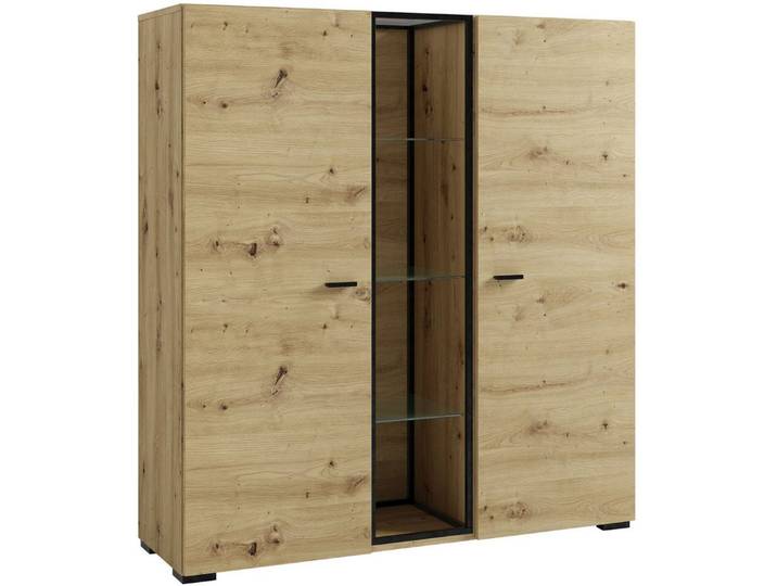 byLIVING Highboard FRAME, Artisan Eiche, 9 Fächer, offene Fächer mit Glasböden im Metallrahmen