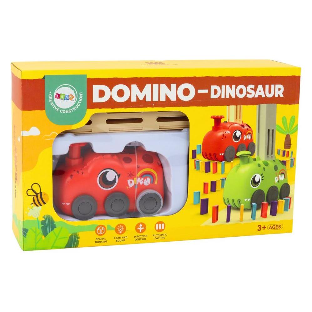Lean Toys Batteriebetriebenes rotes Dinosaurierauto, das Dominosteine legt (LEA18696-uniw)