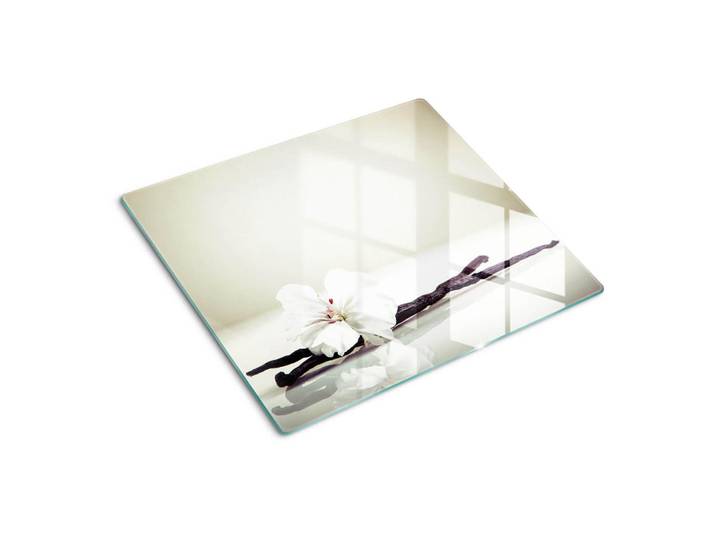 Tulup Glasplatte 60x52 cm Vanilleschote, Weiß, Glas, 60x0.4x52 cm, Küchen, Küchenelektrogeräte, Herde, Herdabdeckplatten