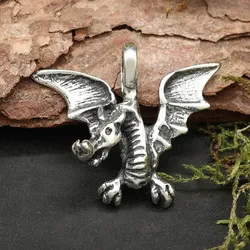 Drachensilber Drachen Schmuck Anhänger 925 Silber Kettenanhänger - Silber