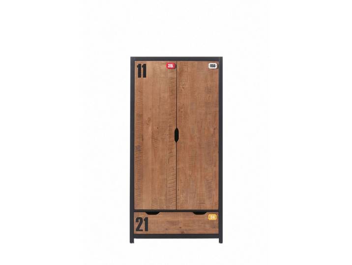 58 aufm Kessel Kleiderschrank Kinderzimmerschrank Kameko 100x55x200 MDF+Massivholz Schwarz/Cognac (inkl. Versand, Lieferung bis Verwendungsstelle) Kleiderschrank mit 2 Türen, 1 Schublade, viel Stauraum
