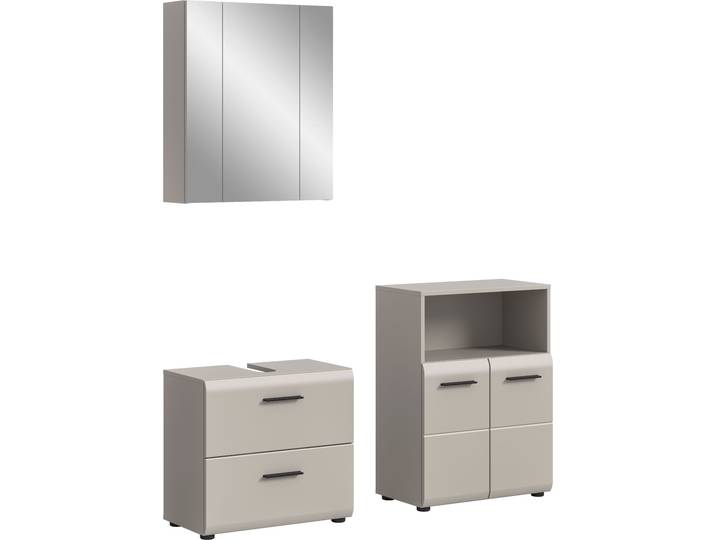 Badmöbel-Set WELLTIME FLORENZ, 3-teilige Badkombination, hochwertige MDF-Front , beige (kaschmir), B:135cm H:185cm T:30cm, Holzwerkstoff, MDF, Kastenmöbel-Sets, Badmöbel-Set, Bad-Kombination, Bad-Möbel, Badezimmer, Kombination, Kombi