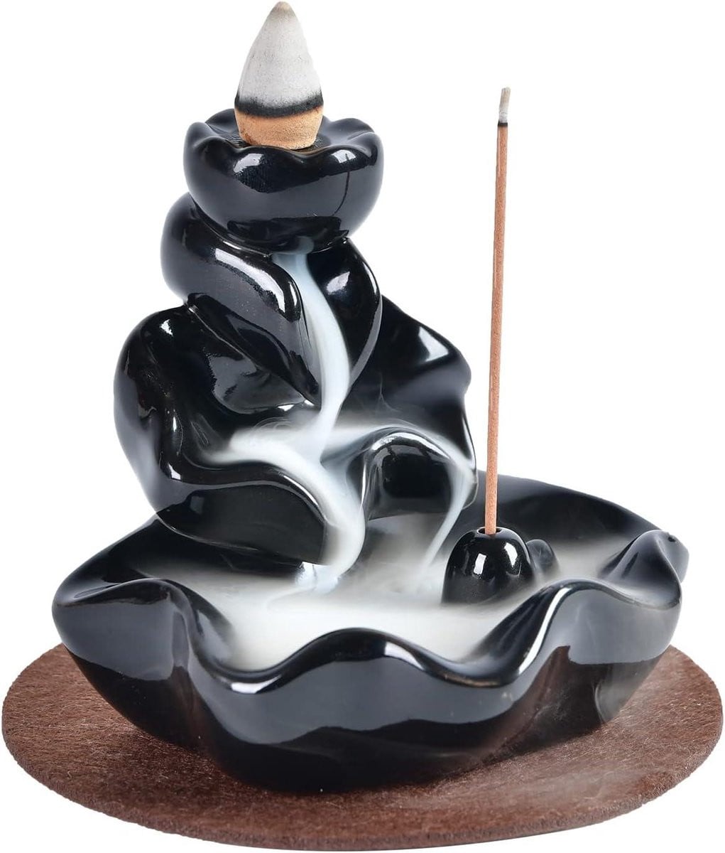 Wierookhouder Waterval - Zwarte Keramische Brander met 20 Kegels - Handgemaakt Decoratief Object