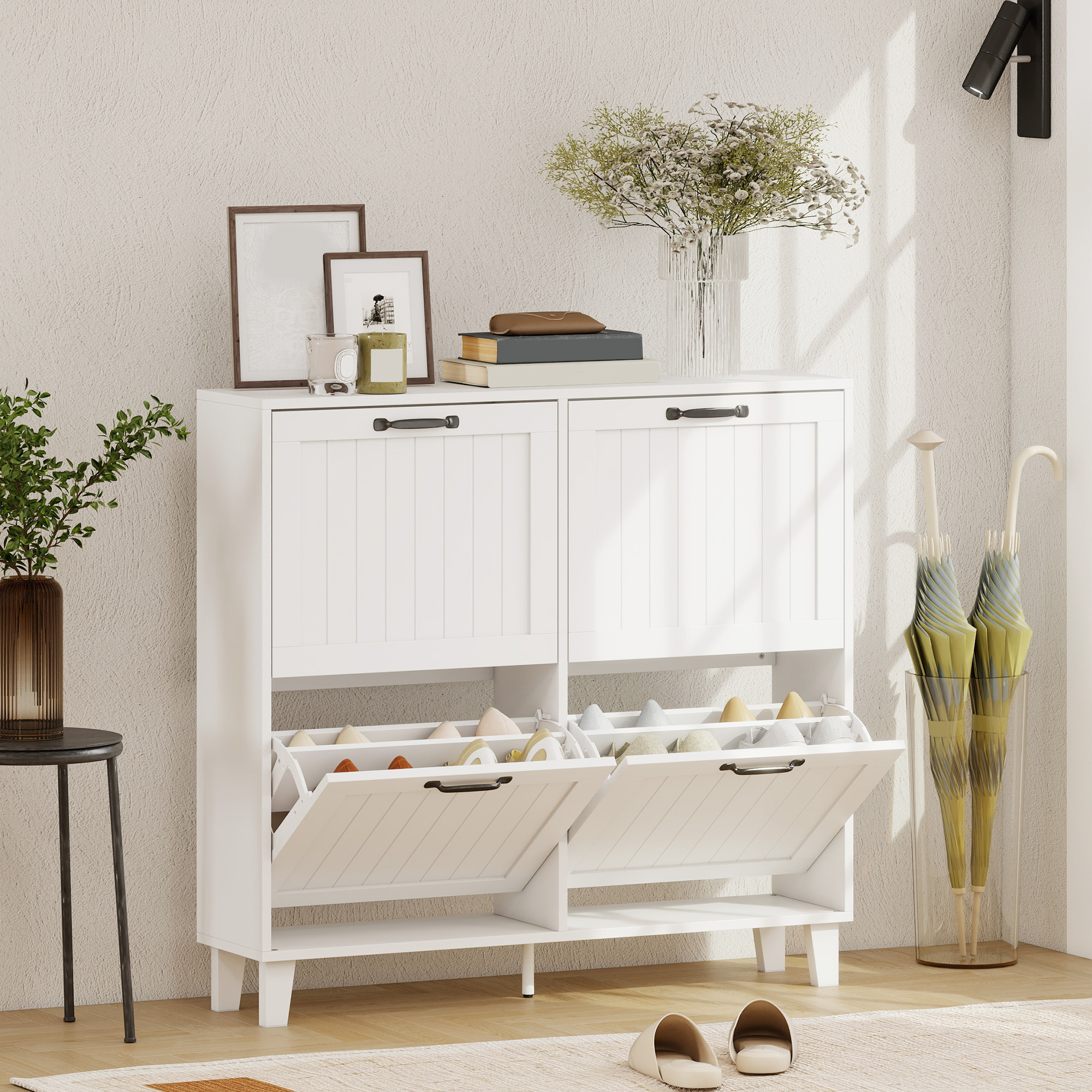 Homcom Mobile Scarpe, 4 Cassetti Ribaltabili, Salvaspazio con Ripiani Regolabili, Bianco   Aosom Italy