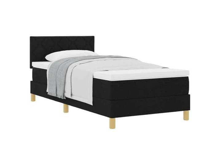 PUGYNBK Boxspringbett, 100 x 200 cm, mit verstellbarem Kopfteil, Schwarz Matratze aus mittelfestem Schaumstoff, Taschenfedern, Metallbeine, Holzlatten