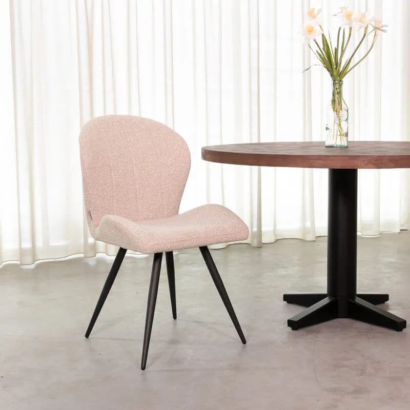 Label51 Eetkamerstoel Sil - Naturel Boucle - Zwart Metalen Frame
