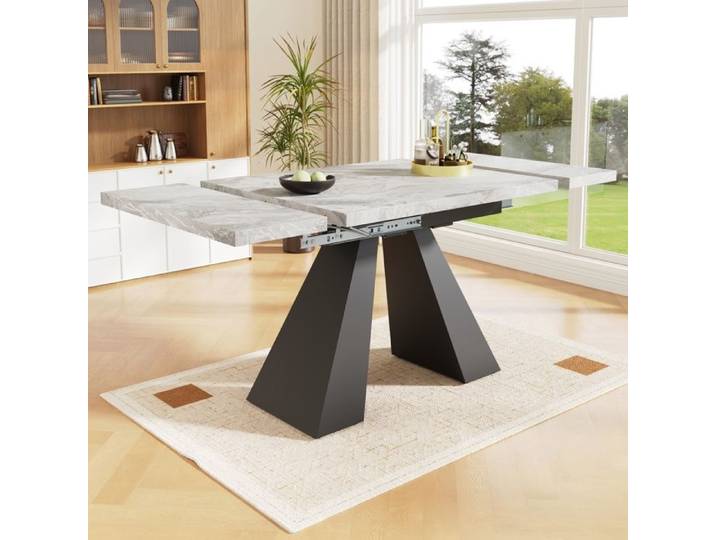 Table à manger télescopique - TRUXEN8 - Extensible - Design flexible - Gris et Noir