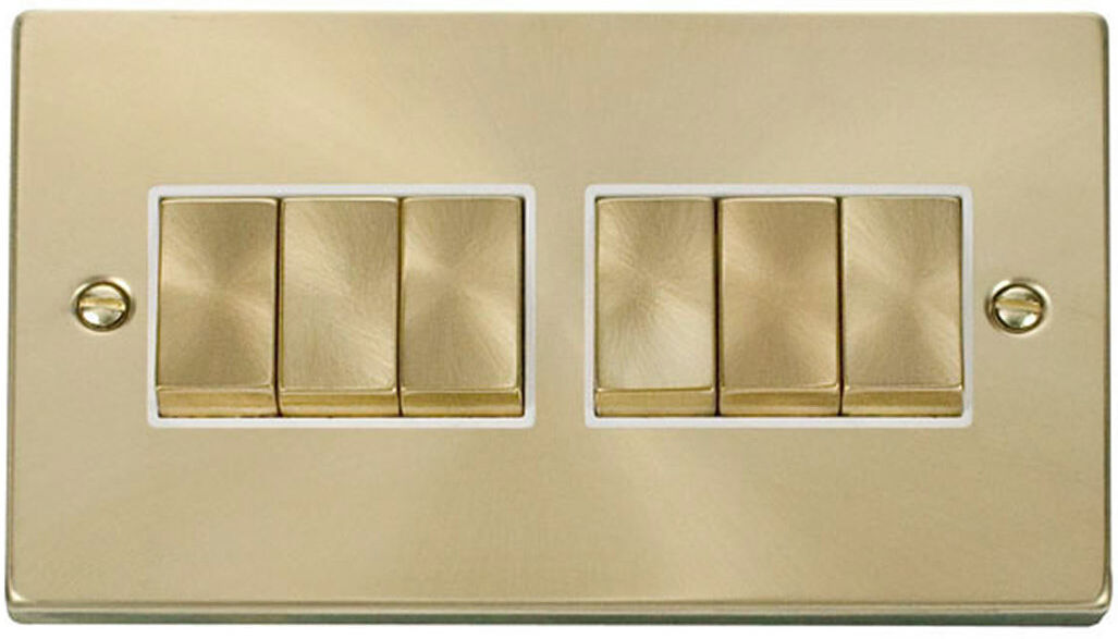 Fairmont Park Satin Brass 10A 6 Gang 2 Way Ingot Light Switch Gold