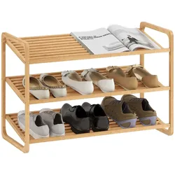 OKWISH Schuhregal Bambus Naturholz 76x33x51 cm 3 Ebenen für 9 bis 12 Paar Schuhe offene Bauweise mit Ablage robust und pflegeleicht
