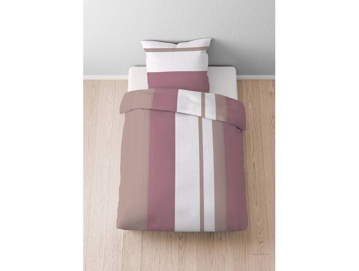 Housse de couette Biber rayures A 155 x 220 cm + oreiller 80 x 80 cm Rose foncé/Rose