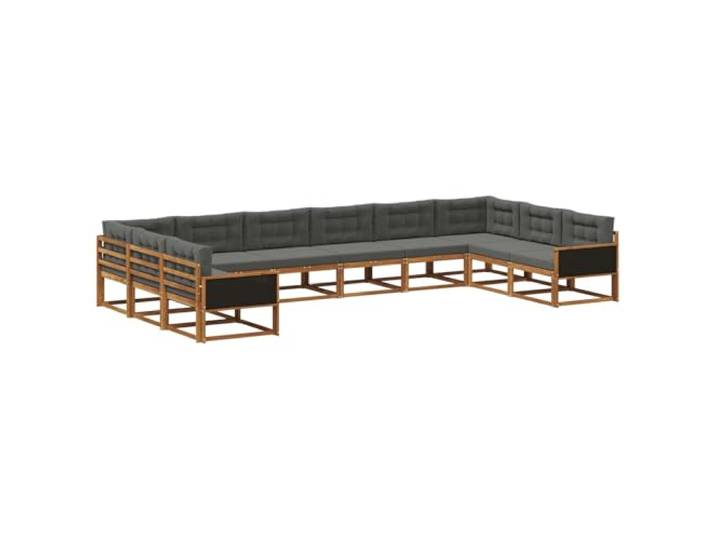 HFMDRMU Outdoor-Sofagarnitur 10-teilig aus Akazienholz, Natur und Anthrazit, modernes Design mit Lattenrahmen und Armlehnen für Garten, Terrasse und Pool