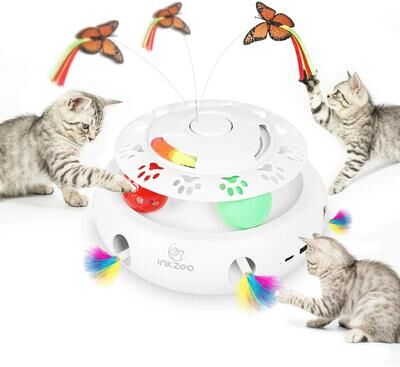 Uplift Picks INKZOO Interactive Cat Toy 4 In 1 Automatic Whack A Mole Butterfly And Track Ball Game white (upgrade)