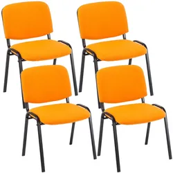 Décoshop26 -Set aus 4 stapelbaren Besucherwartebereichsstühlen mit orangefarbenem Stoffbezug und 4 schwarzen Metallbeinen 10_0003194