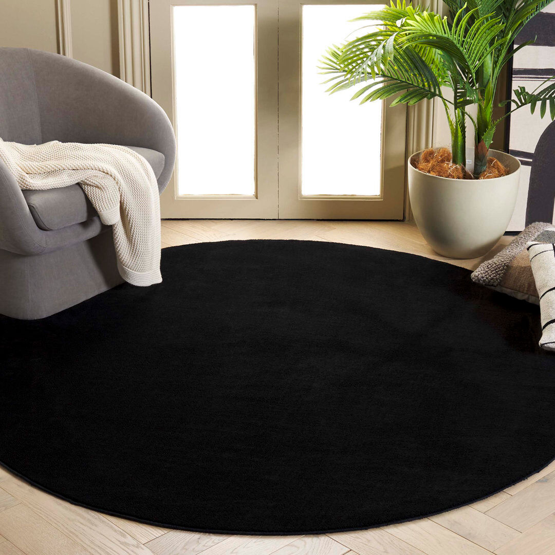 Latitude Run Anraj Solid Colour Area Rug Black Round 183cm