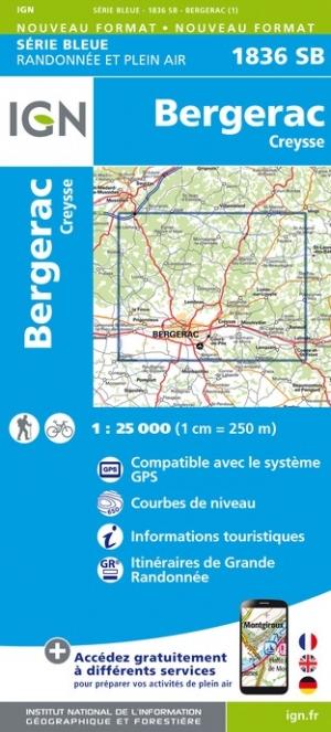 Carte de randonnée IGN Série Bleue n° 1836 - Bergerac, Creysse