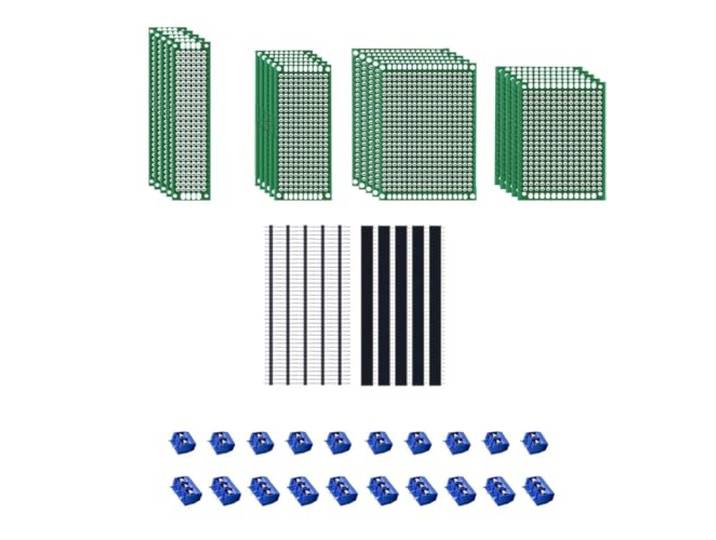 MMOBIEL 60 Stuks Experimenteer Breadboard Prototyping Printplaat Universeel met Terminal Blocks 2/3 pins Male/Female Header Connector