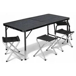Klappbares Camping-Tischset mit 4 Stühlen, 5-in-1 im Kofferformat – Garten- und Outdoor-Set, schwarz