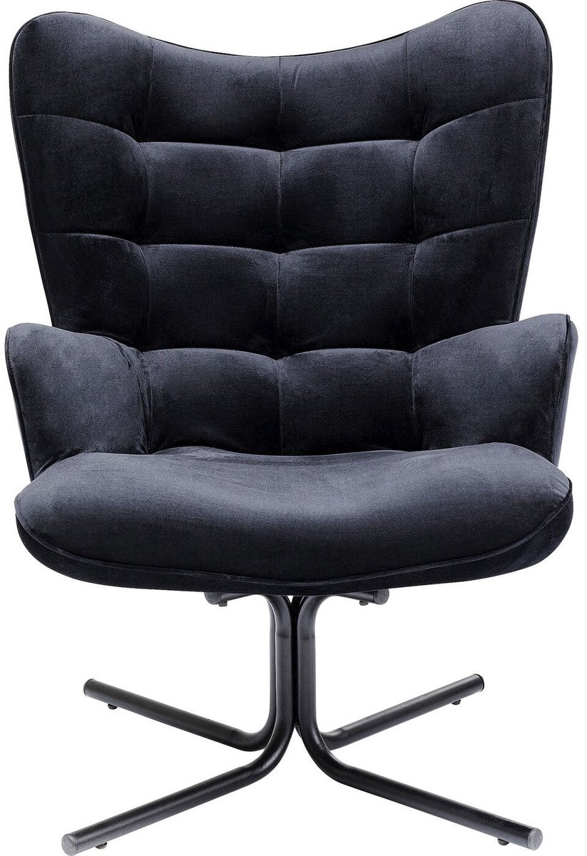 Kare Design Oscar Velvet Fauteuil - Retro Lounge Stoel - Zwart