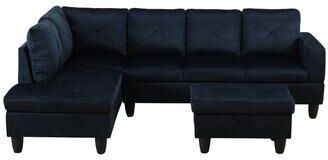Clihome 3 Piece Blue Microfiber Living Room Sofa Set, Vintage Nailhead Home Theater Seating