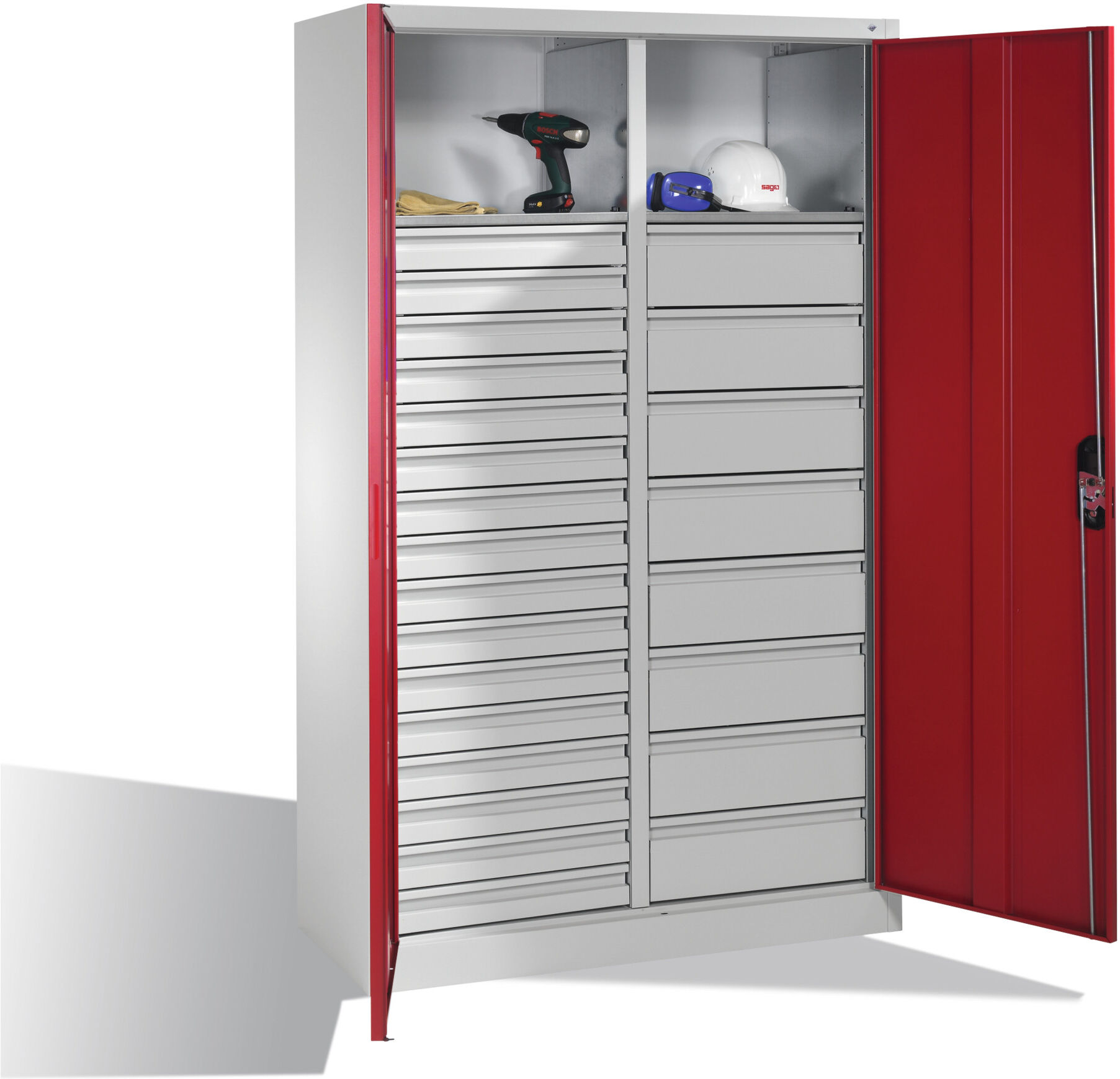 C+P Werkzeugschrank Acurado, H1950xB1200xT500mm, Front Rubinrot, Korpus Lichtgrau (8931-303) ; C + P Möbelsysteme (8931-303 S10070)