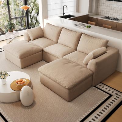Loedds 108.3-inch U-Shaped Modular Sofa with Double Chaise Lounges, Deep Seats and Removable Covers in Khaki